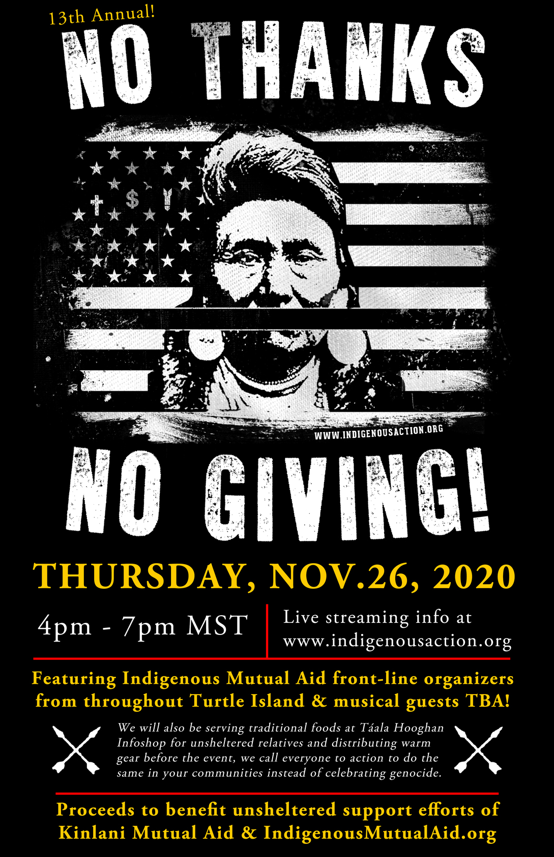 Livestream Event: 13th Annual No Thanks, No Giving! Benefit – Indigenous  Action Media